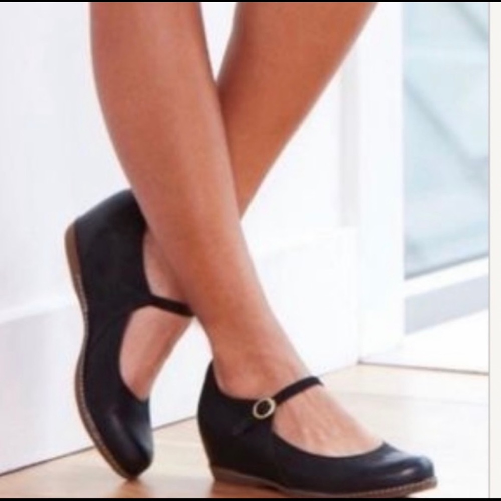 Dansko Loralie Black Burnished Nubuck Wedge Mary Jane Shoes